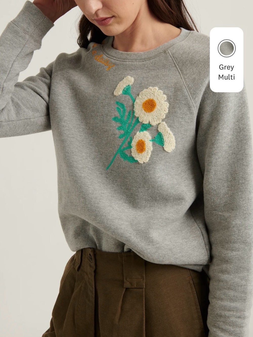 Lucky Brand Daisy Embroidered Crewneck Sweater